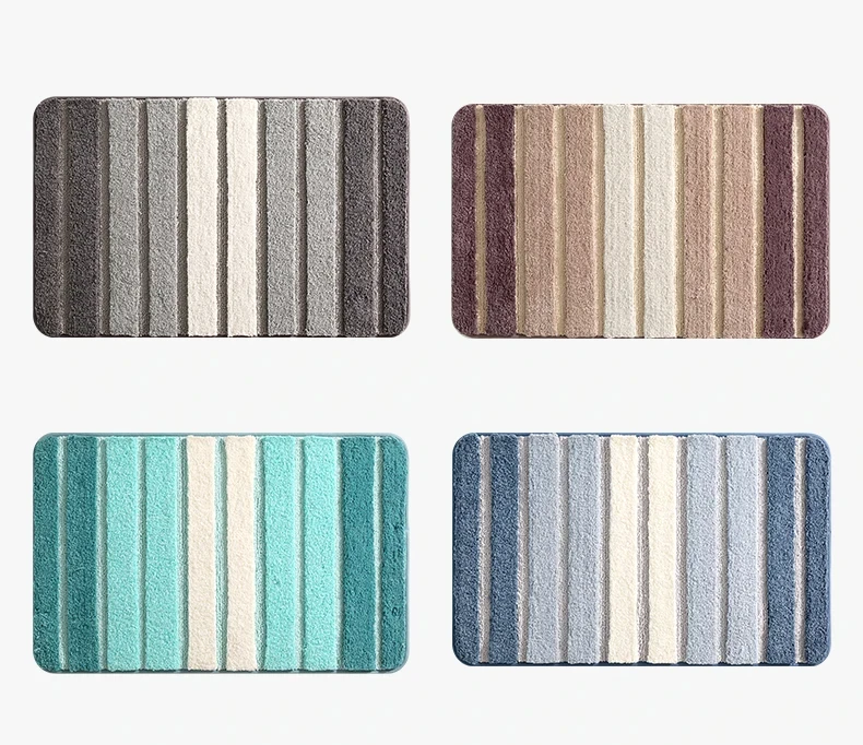 Newest Microfiber Polyester Striped Bath Mats Custom Size Bath Mat Water Absorption Non-Slip Microfiber Shaggy Bathroom factory