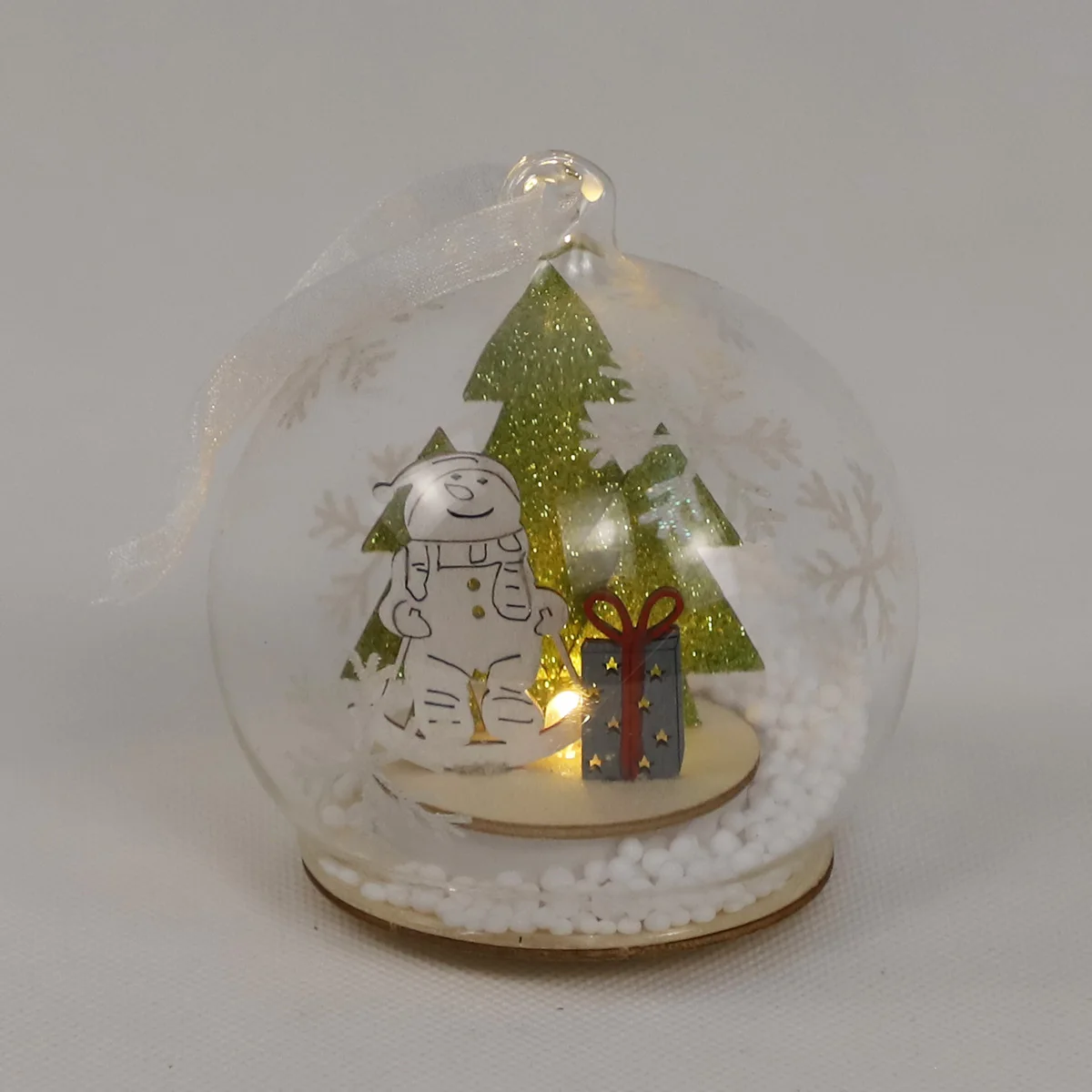 Wholesale personalized clear hand blown glass hanging Christmas tree crystal ball ornament with wooden decoration inside