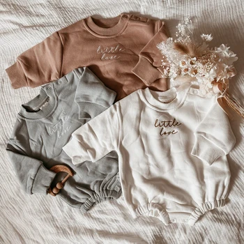 little love monogrammed french terry cotton pullover long sleeve winter one piece sweatshirt baby bubble romper