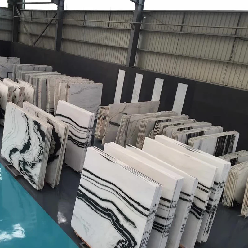 AST OEM/ODM Custom Natural Marble Floating Straight Staircase Modern Indoor Panda White Marble Tiles for Stair Treads Design