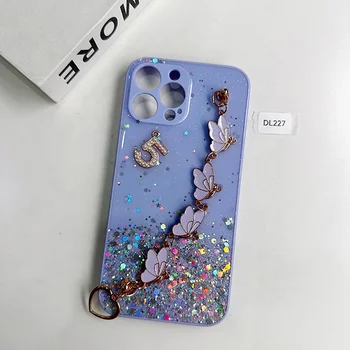 Beautiful Butterfly Bracelet for iPhone 15 14 13 11Pro Max glitter clear mobile phone case girl chain