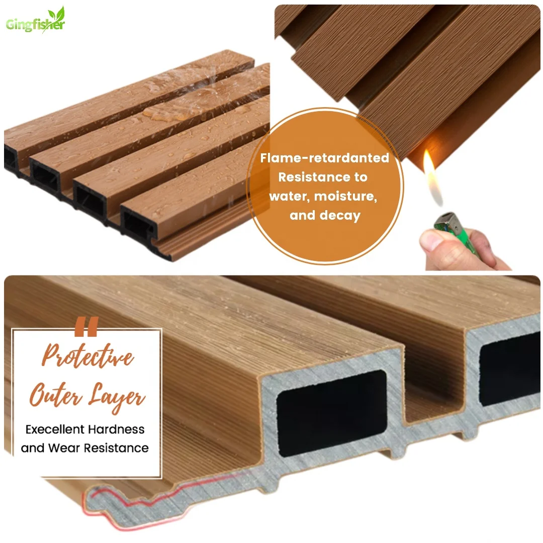 ECO Slat WPC Wall Cladding Panel Waterproof Exterior Deco Ideas with Fluted Wall Louver Design for Outdoor Use