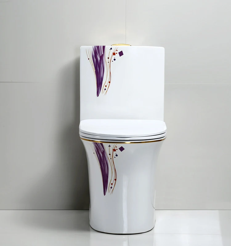 Luxury Modern Colorful Sanitary Wc One Piece Ceramic Purple Color Pattern Toilet