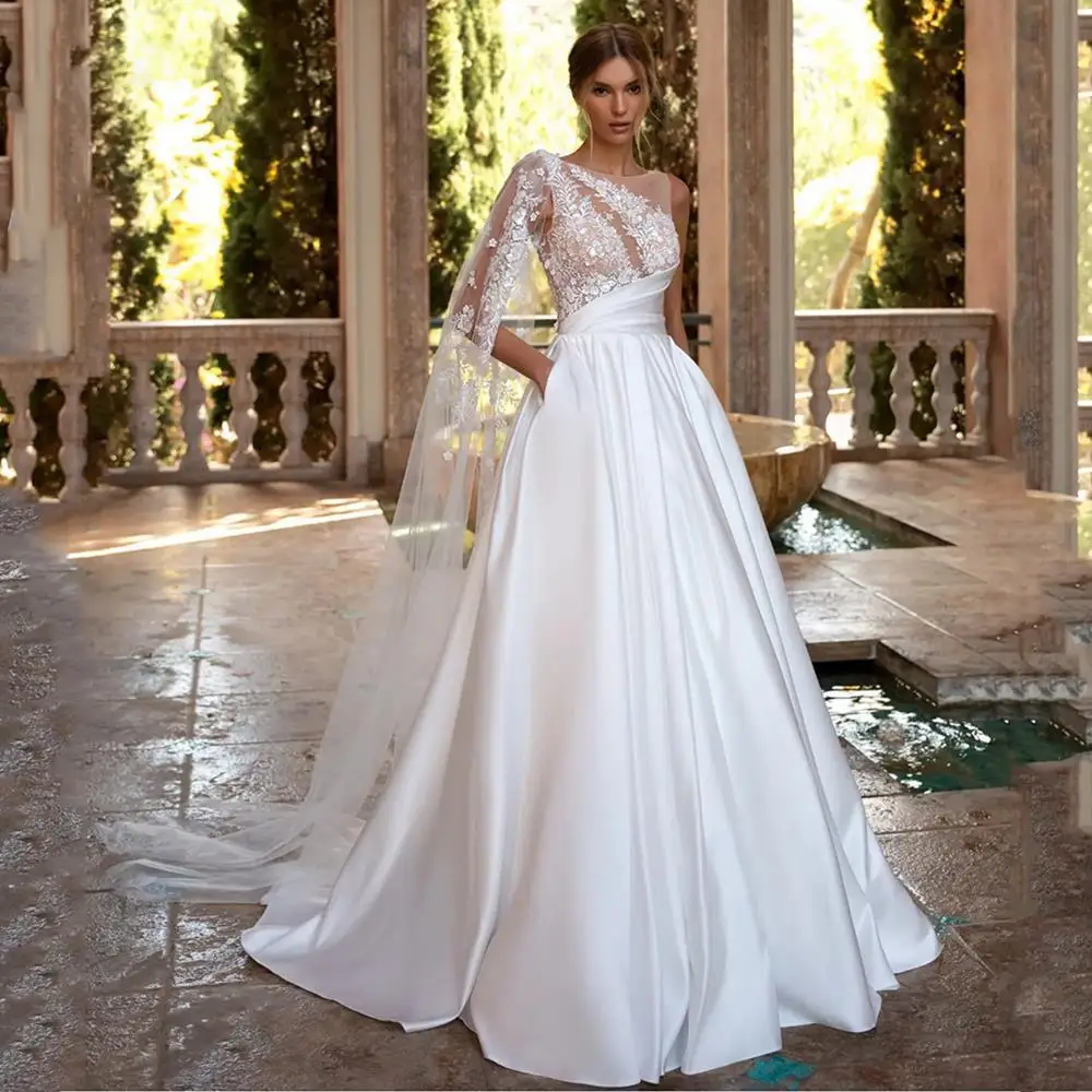 a line top dress Boho High Neck Lace A-Line Wedding Dress main image 1
