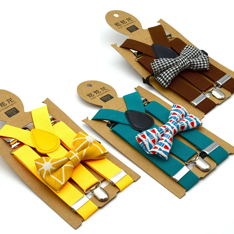 Baby Boys Suspenders Kids New Elastic Adjustable Suspenders with Bowtie Set Children Solid Suspender for Wedding