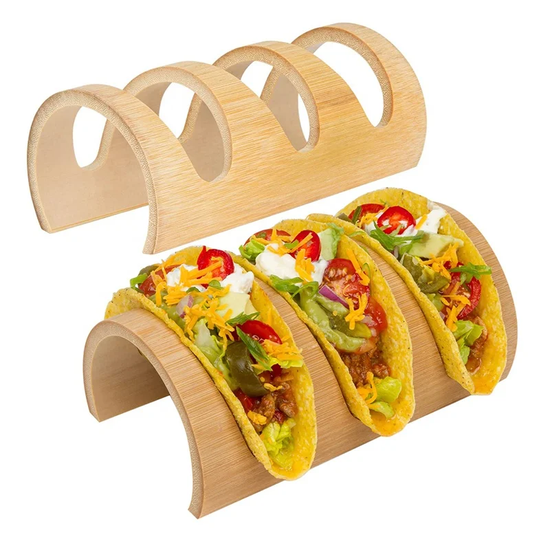 1pc Bamboo Taco Holder, Cake Tray With Handle And Clip, Can Hold 8 Tacos,  Cornbread Rolls Holder, Wooden Tower Cake Tray For Party, Home, Fast Food Sh