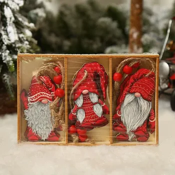 9pcs Navidad 2022 New Year 2023 Gift Christmas Tree Gnomes Wooden Pendants Ornaments Christmas Decorations for Home Noel Deco