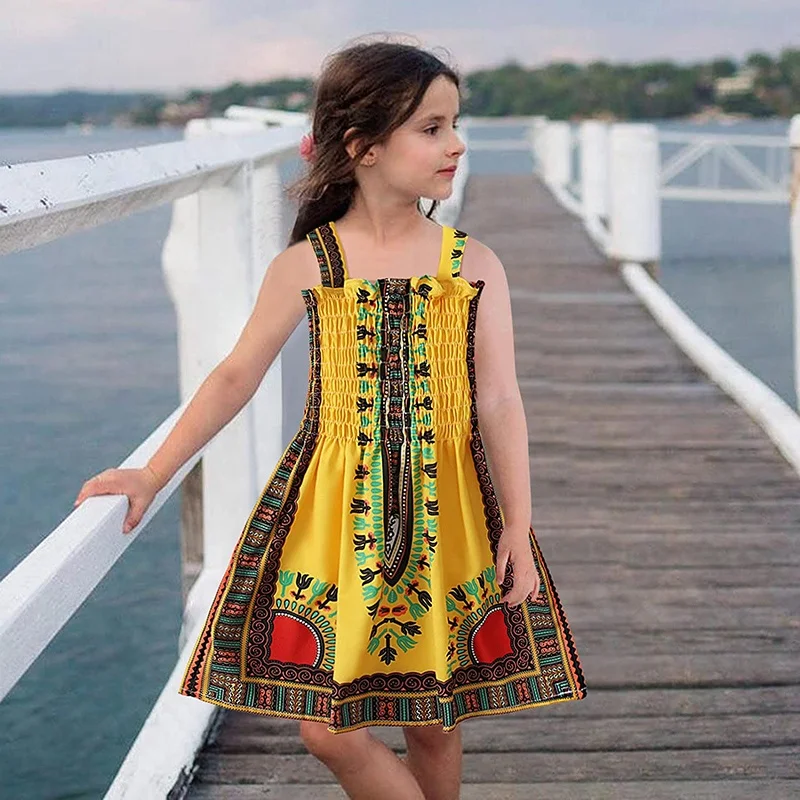 Kids African Clothing Little Girls Dashiki Ankara Backless Dresses Bohemian  Attire Ethnic Design Clothes Princess Dress