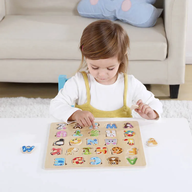 Custom Design Available Early Educational Kids DIY ABC Animal Shape Alphabet Wooden Puzzle