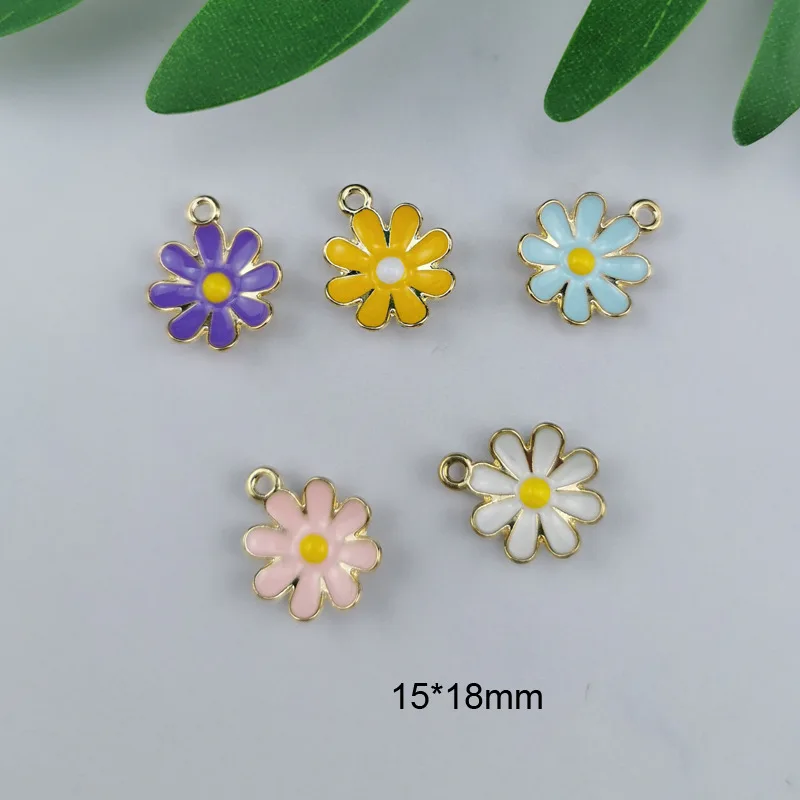 Assorted Mixed Enamel Alloy Daisy Flowers Pendant Charms DIY Accessories Christmas Jewelry Making