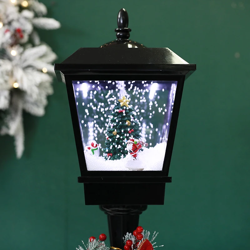 Christmas Snow Street Post Lamp Led Lighting Musical Snowing Santa