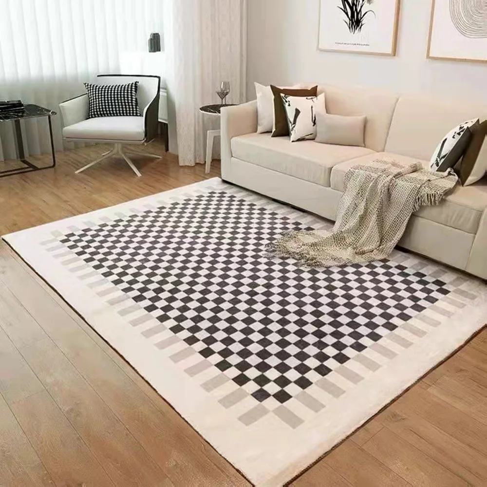 French Style Plaid Checkerboard Checkered 10x10 Size Vintage Print Center Living Room Carpet