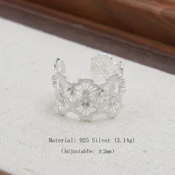 Double Lace Fan-shaped Diamond 925 Sterling Silver Open Size Ring