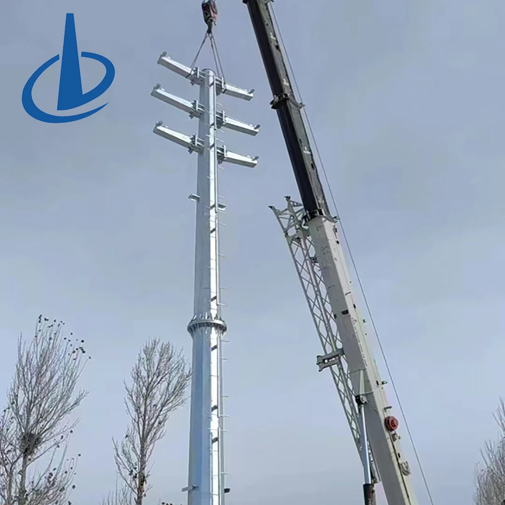 product q355b galvanized steel pole 10kv 11kv 33kv 11m 12m tapered octagonal electrical power distribution pole-3
