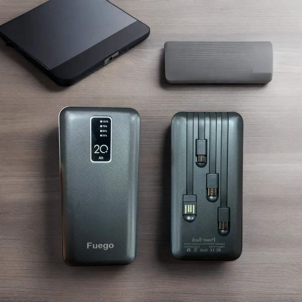 Built-in 4 Cable 3 USB Ports Custom Phone Fast Charging Portable Charger 20000mAh Power Bank for Oraimo