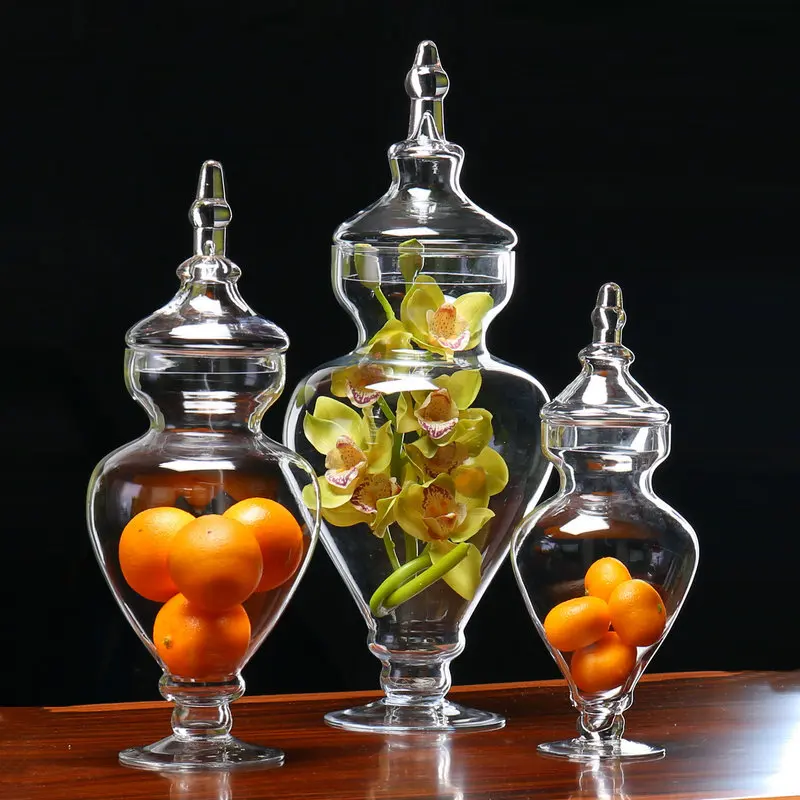 MyGift Designer Clear Glass Apothecary Jars (3 Piece Set) Decorative Weddings Candy Buffet