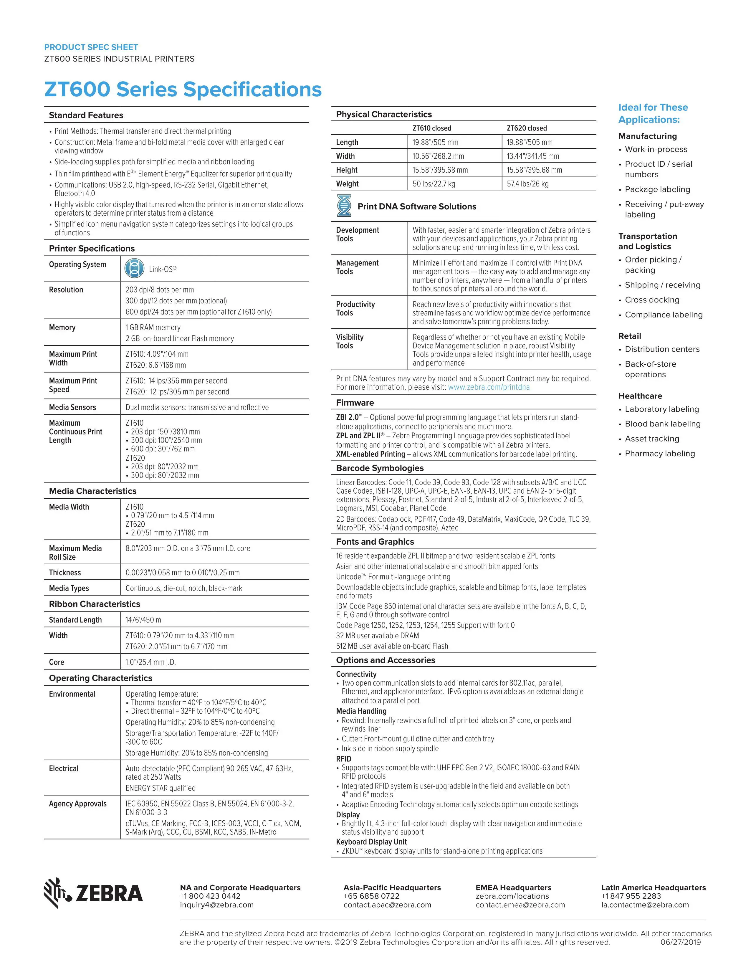 High Performance Label Printing Machine Thermal Label Printer Zt610