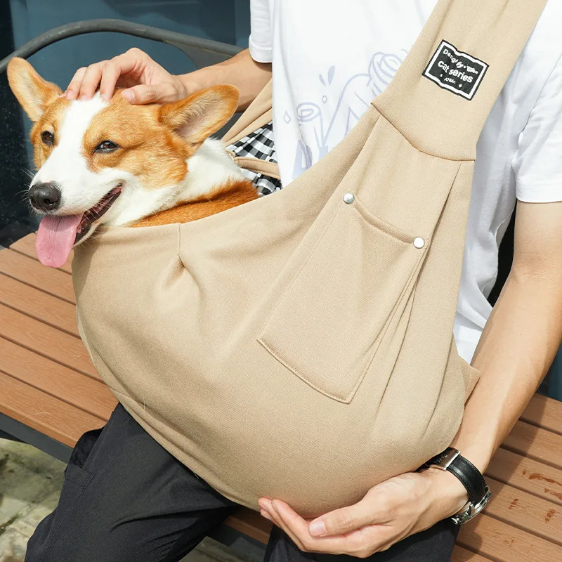 product new arrival polyester reversible front facing adjustable with phone bag breathable mesh drawstring pet sling carrier-51