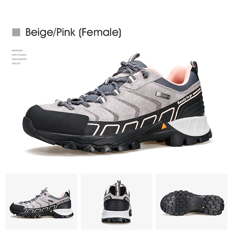 Humtto Outdoor Trekking Rock Climbing Sneaker Waterproof Hiking Shoes Breathable Lace Up No Slip