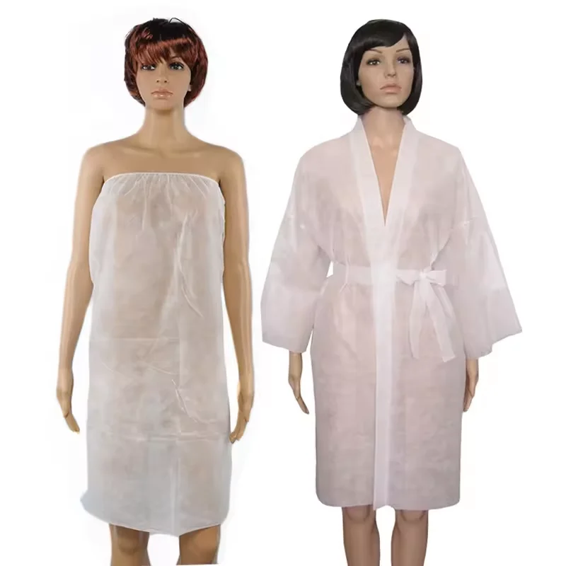 Lot De 5 Robes Jetables Non Tissées Pour Salon & Spa - Peignoir Disposable Sauna Salle De Bain - 3