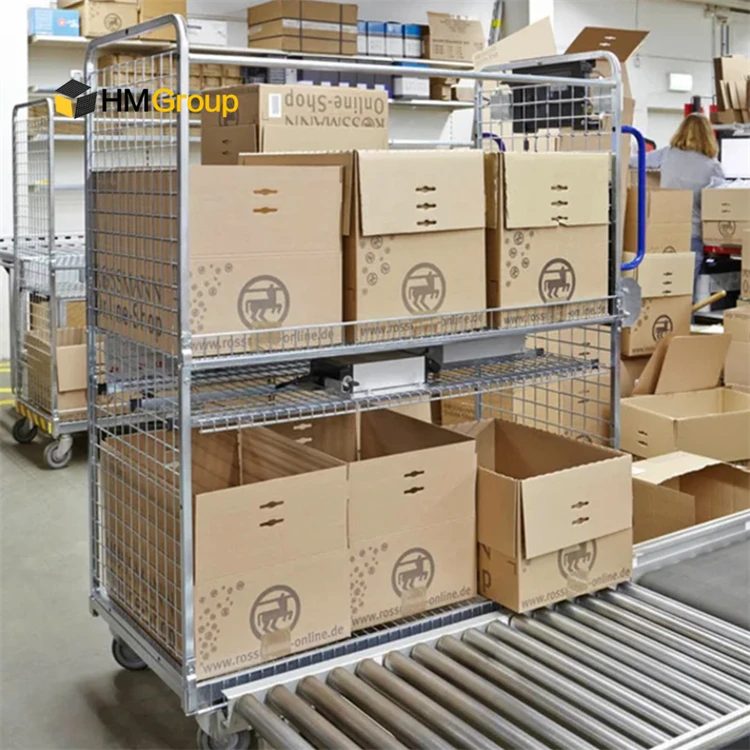 Multi Tier Rolling Portable Strong Large Strong Warehouse Trolley Industrial Order Picking Carts  with Ladder