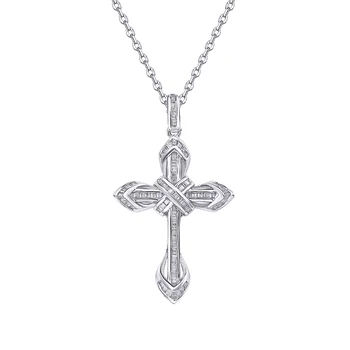 BAROLI factory high quality fashion jewelry 14K 18K real gold baguettes diamond cross pendant necklace for women or men