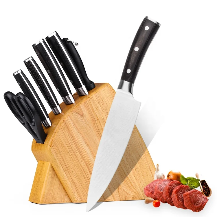 5 pcs厨刀套装,带厨房剪,带多用途菜刀的木刀架 - buy kitchen knives