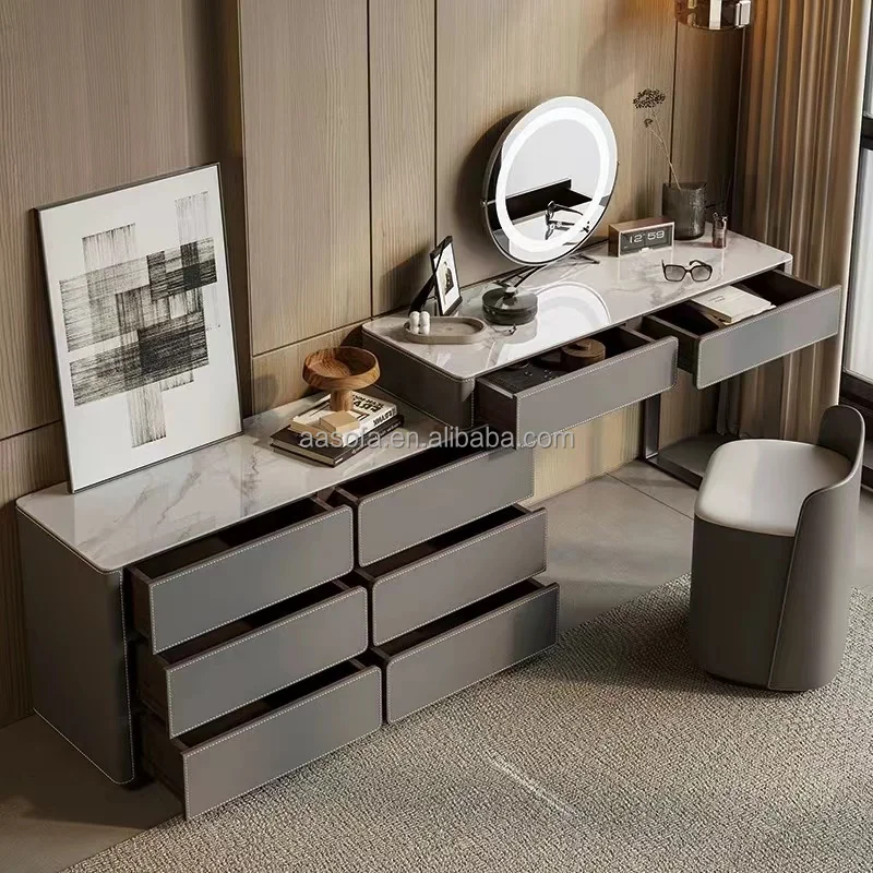 small dressing table grey BYBLIGHT 1-Piece Grey Makeup Vanity Table with 5 Drawers, Dressing Table, Vanity Desk for Bedroom BB-ZHY-021VT