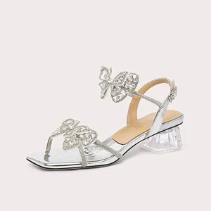 Fashion Butterfly Heels for Ladies Silver Gold Black Rhinestone Outdoor Banquet Party Crystal High Heels Sandals