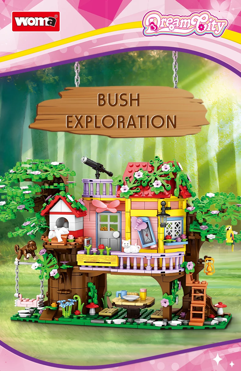 Woma Toys Hot Educational Toy Block 840 Pcs Forest Tree House Block