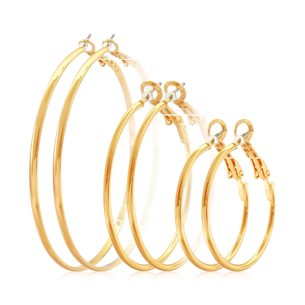 Hot Sale New Fashion Simple Style Gold Plated Big Hoop Earrings Classic Design Alloy Material for Women