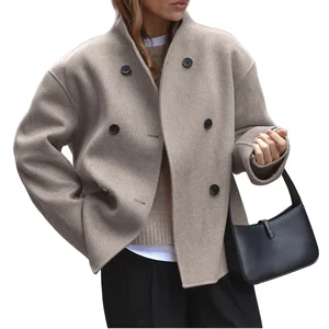 Women Eco-Friendly Button Chic New Fashion Short Motorcycle Jacket Vintage Long Sleeve Double Breasted Casual Outerwear Solid