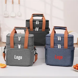 Custom Logo Solid Dining Double-layer Insulated Lunch Box Durable Outdoor Delivery Cooler Bag Portable Waterproof Thermal Pack