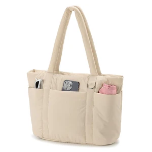 Custom Logo Fashion Multi Pocket Waterproof Nylon Handbag Lightweight Travel  Shoulder Bag Quilted Puffy Tote Bag