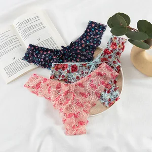 Sexy Print Lace Thongs for Women Underpants T Panties Seamless Comfortable Briefs Breathable Lingerie Female Underwear 0740