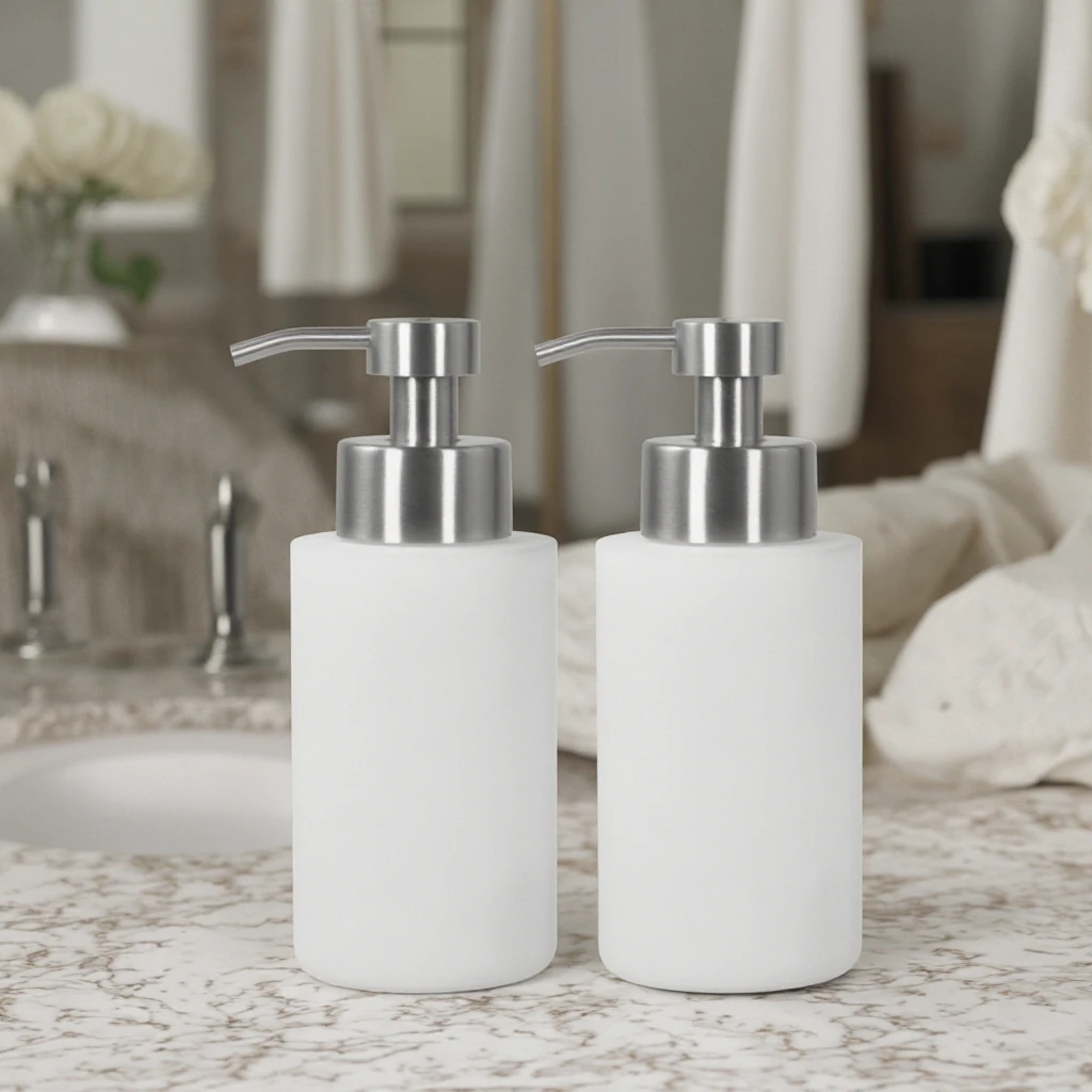 Custom Natural Hotel Concrete Resin Polyresin Soap Dispenser with Pump Type Bath Set Wholesale Bathroom Dispenser Sets
