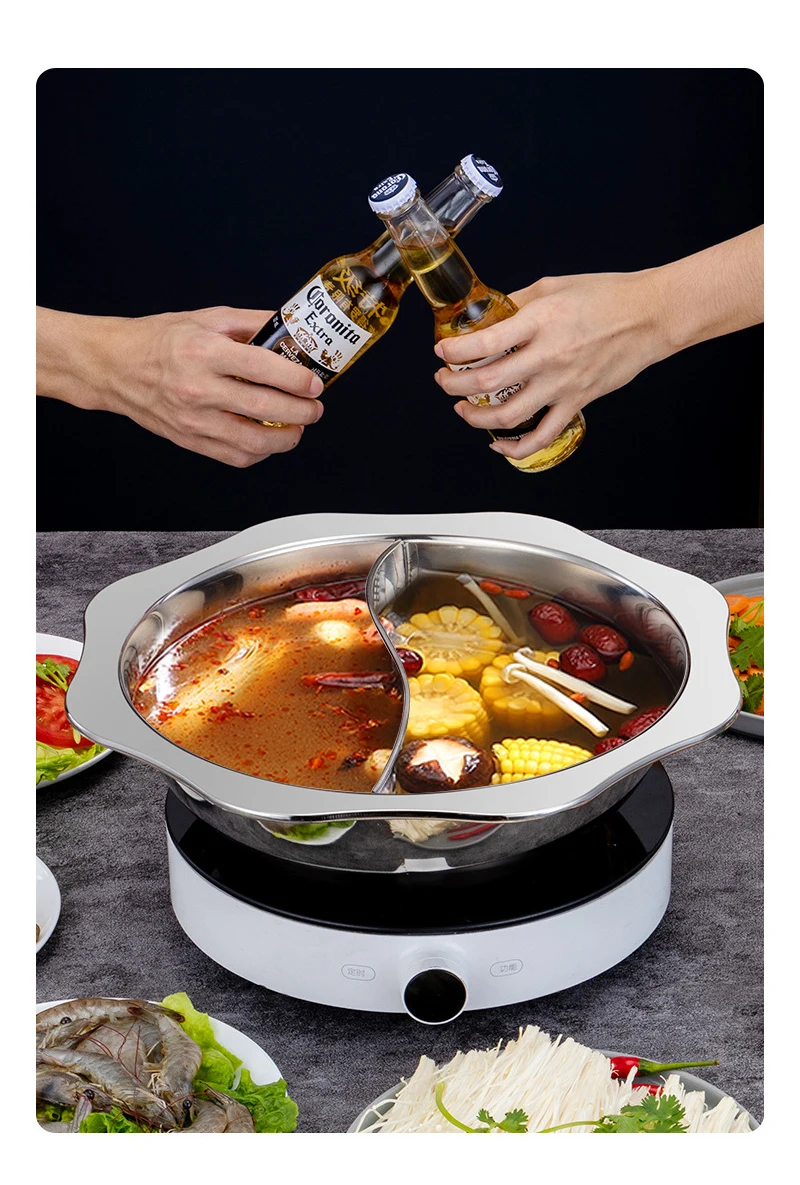 Wholesale Low Good Price Sun Shape Design 2 Compartments Stainless Steel 0.8mm Stainless Steel Individual Hot Pot Soup Hotpot