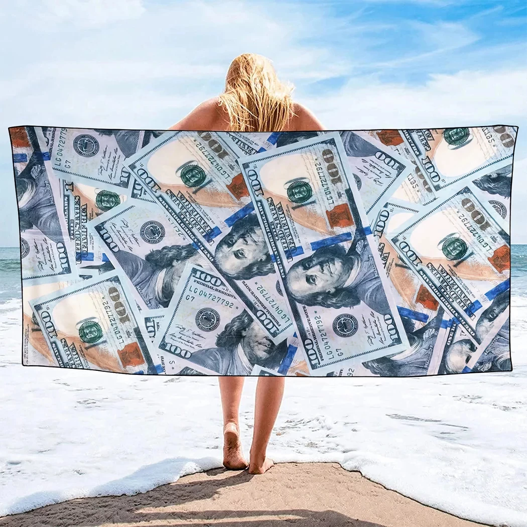 Serviette De Plage Imprimée Billets De 100 Dollars - Grande Taille 140x70 Cm - Séchage Rapide - 7
