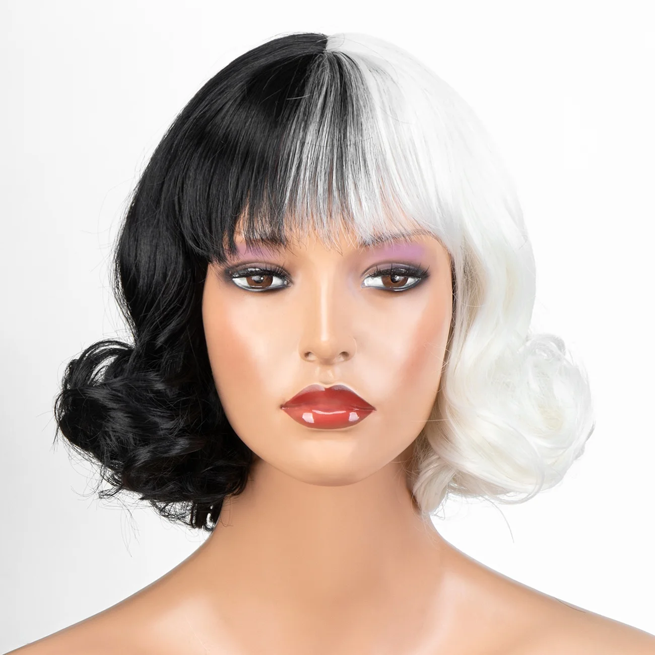 Aliblisswig Cosplay 12 Short Wavy Bob Half Black Half White Heat Resistant Fiber Hair None Lace Synthetic Wig With Full Bang Buy Synthetic Wig Synthetic Lace Front Wig Synthetic Hair Wig Product On