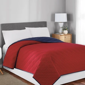 Customized Size Solid Color Bedspread Light Weight Red-Navy Soft Bedroom Reversible Quilt Microfiber Coverlet