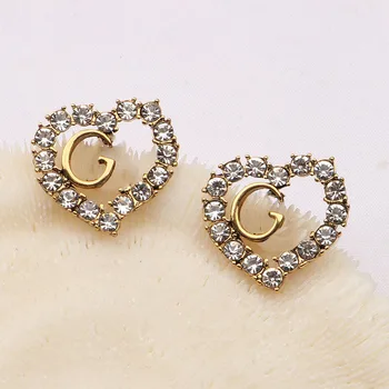 Fashion Luxury Design Brand G Love Heart Shape Bridal Earrings Geometric Statement Crystal Stud Earrings For Women 2022