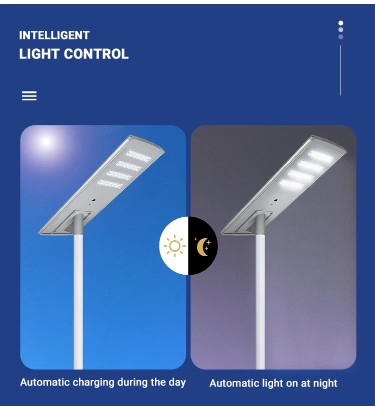 160LM/W Solar Powered LED Street Light MPPT Controller LiFePO4 Battery