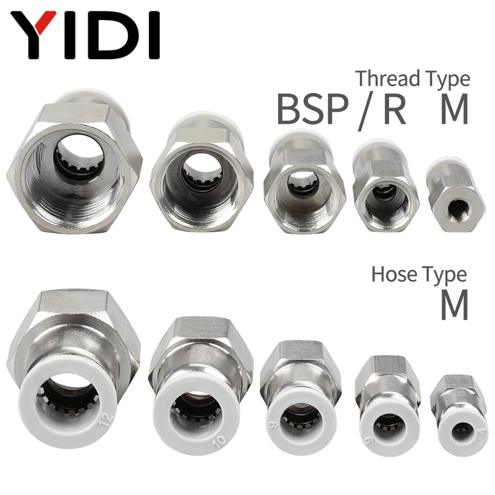 PCF 4 10 4mm 6mm 8mm 10mm to 1/8 1/4 3/8 1/2 BSP R Female Thread Brass Push in Fit Pneumatic Fitting for Air Hose Tube Connector