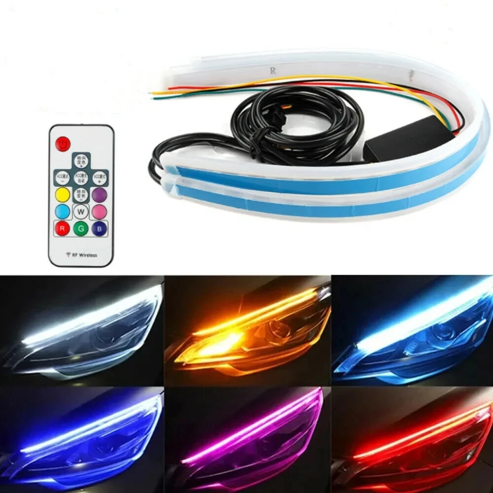 2pcs Rgb 60cm Led Drl Light Car Headlight Strip Light Turn Signal