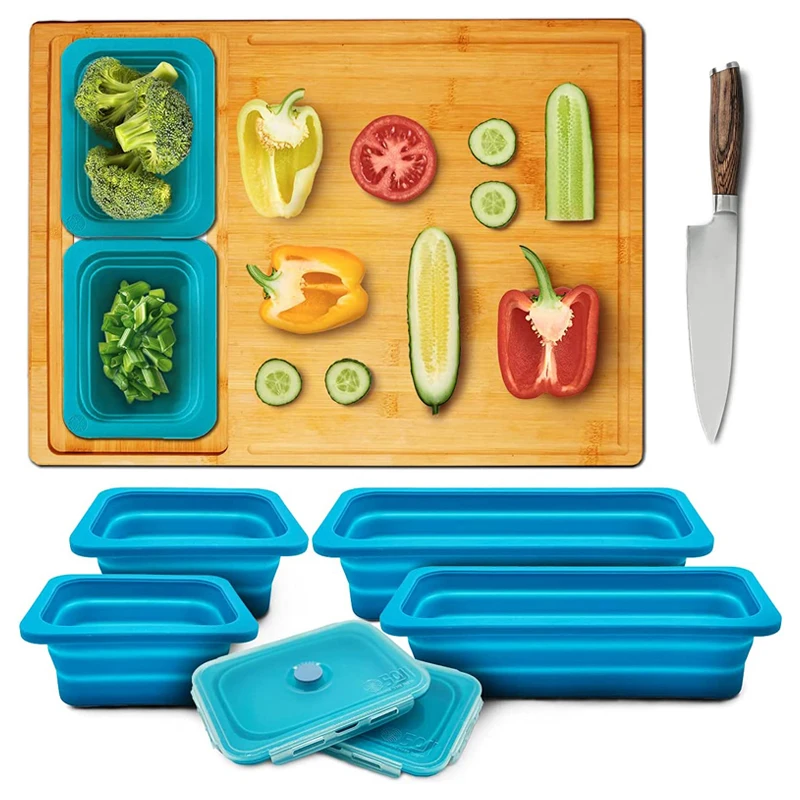 SOPEWOD Bamboo Cutting Board With Containers Over the Sink Chopping Board Cutting Board Organizer