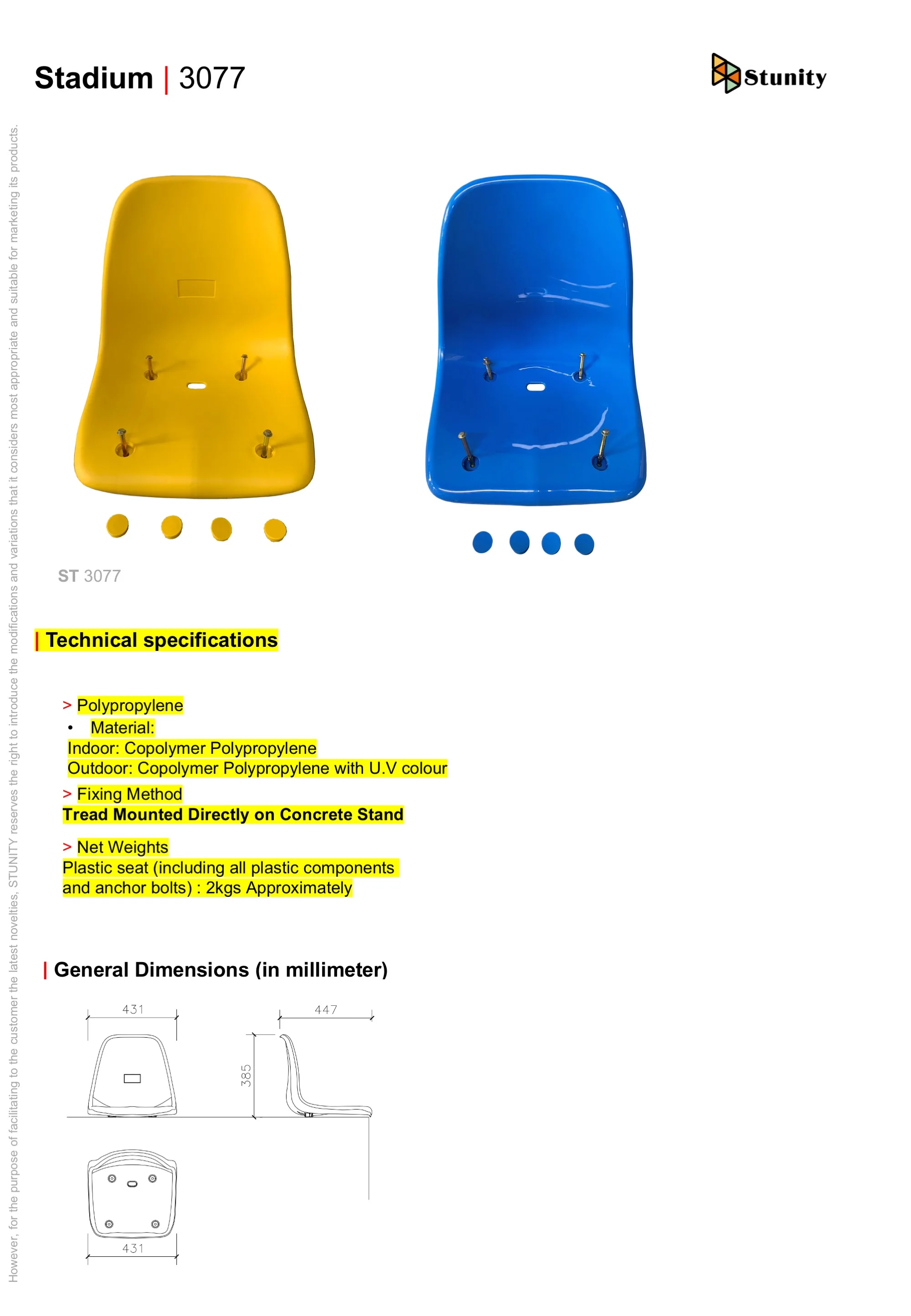 Stunity Easy Install Plastic Floor Mounted Permanent Football Stadium Seat for Outdoor or Indoor