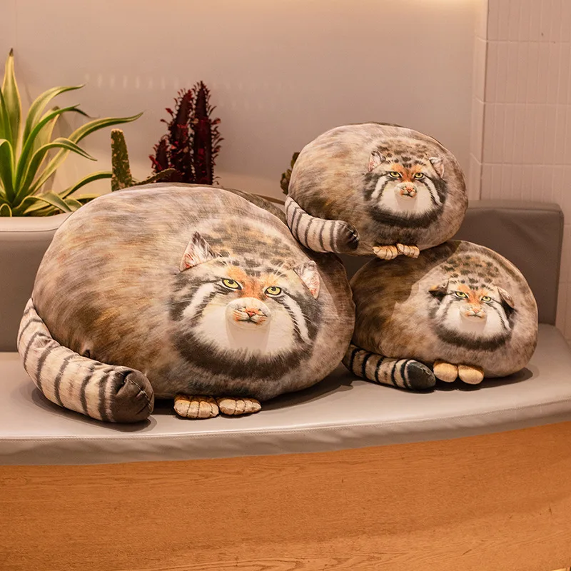 Pallas's Cat Plush Cute Manul Cushion Cute Gray Brown Cat Stuffed Wild  Animals Soft Cat Plushies Doll