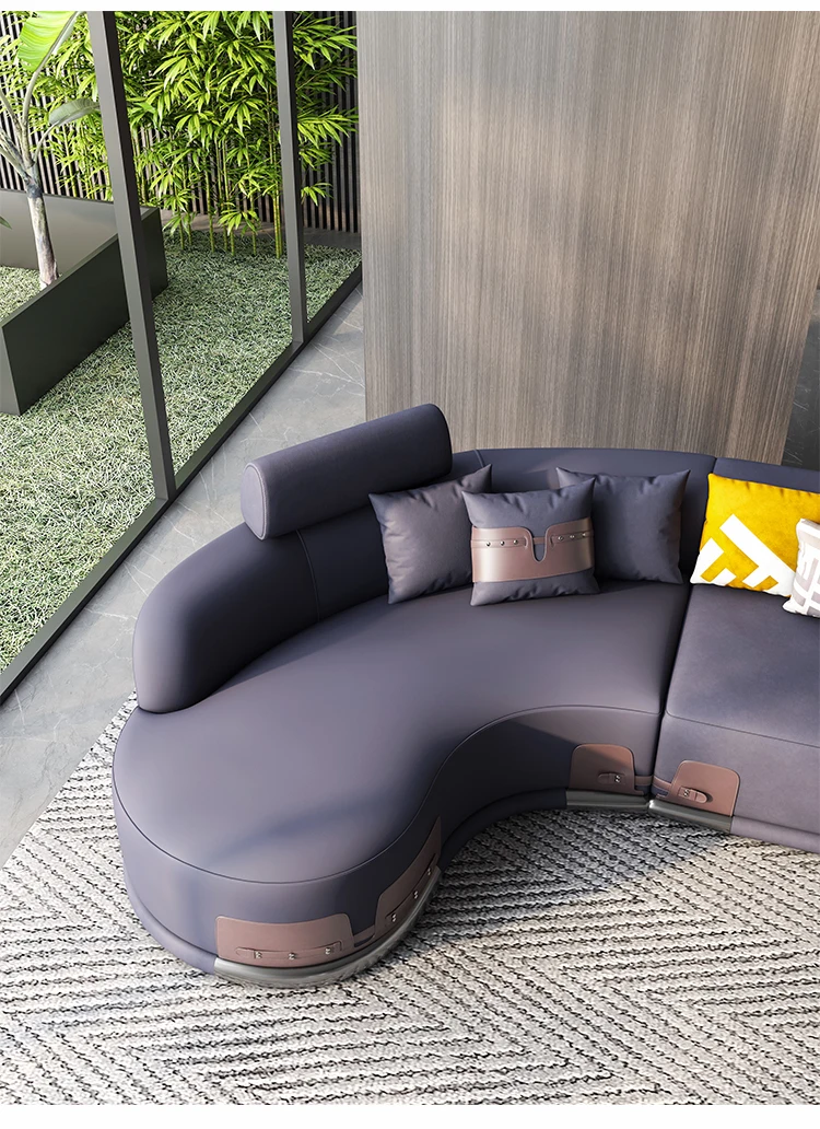 Italian Luxury Minimalist Highend Living Room Arc Shaped Leather
