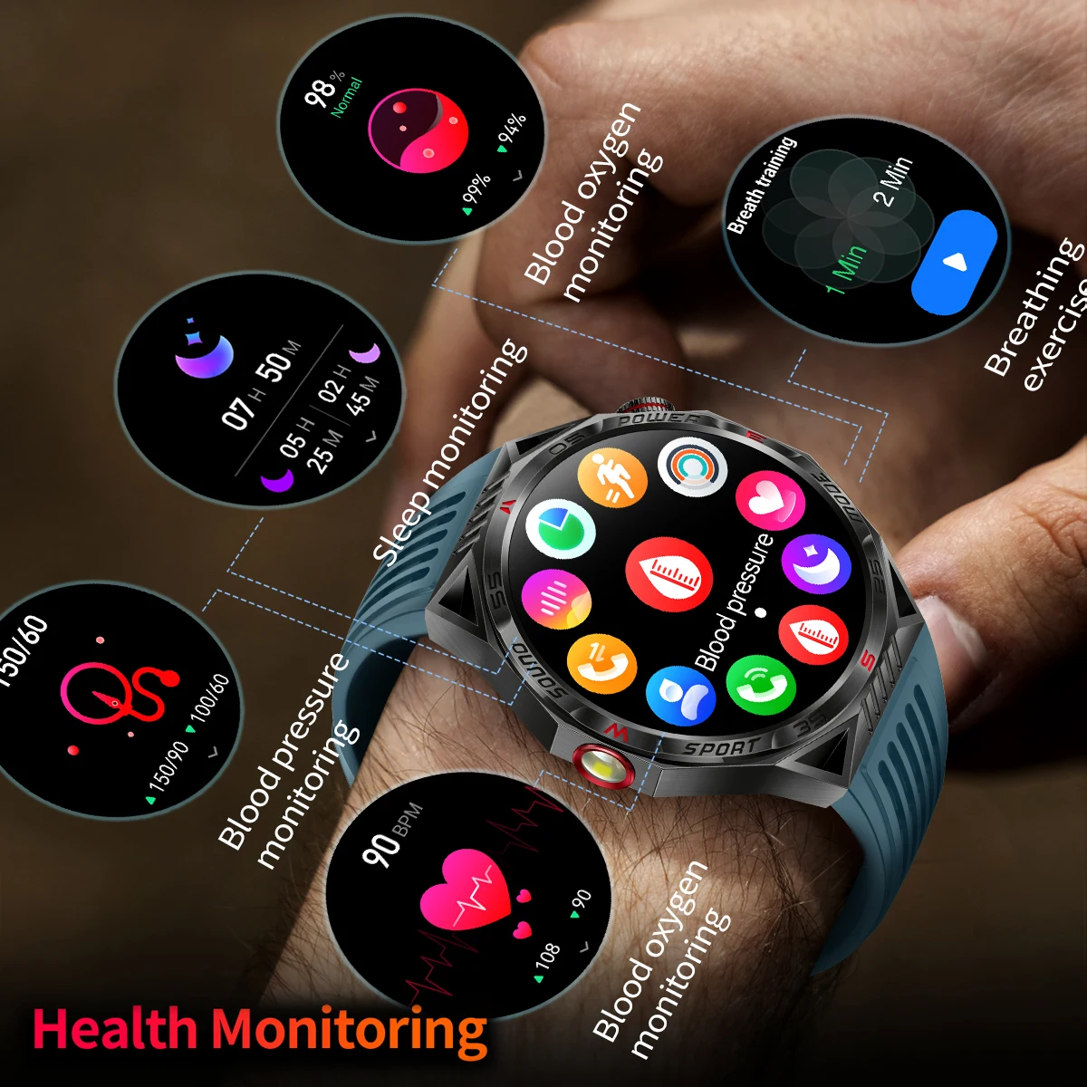 2024 New Laser Indicator Light NTC01 Smart Watch 100+ Sports Modes Health Monitoring Watch Compass LED Flashlight