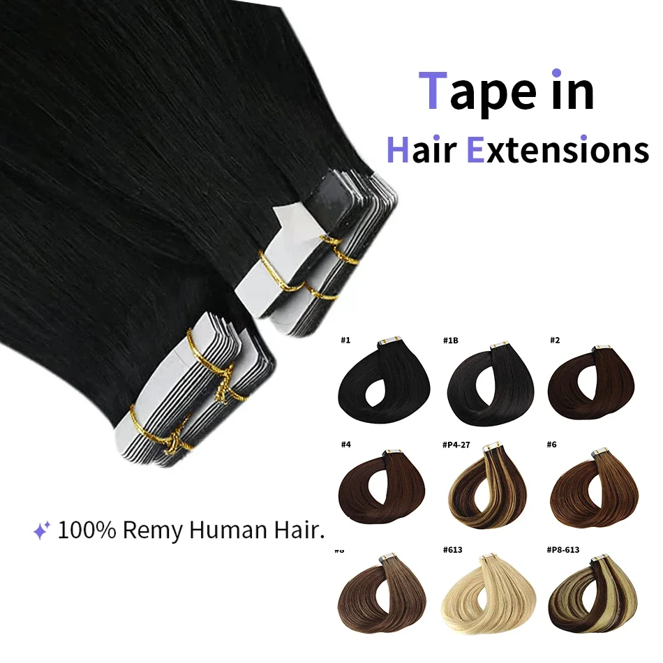 Echthaar-Extensions, 40,6–66 cm, Naturschwarz, Nr. 1, 100 % Remy-Hauttresse, selbstklebend, zum Aufkleben für den Salon, hohe Qualität_voghion.com